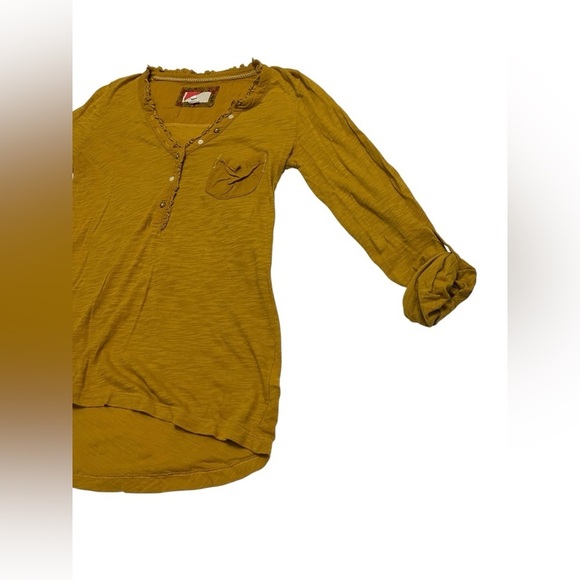 Anthropologie Mustard Yellow Mini Ruffle Neck Long Sleeve Top Sz S - Picture 2 of 8